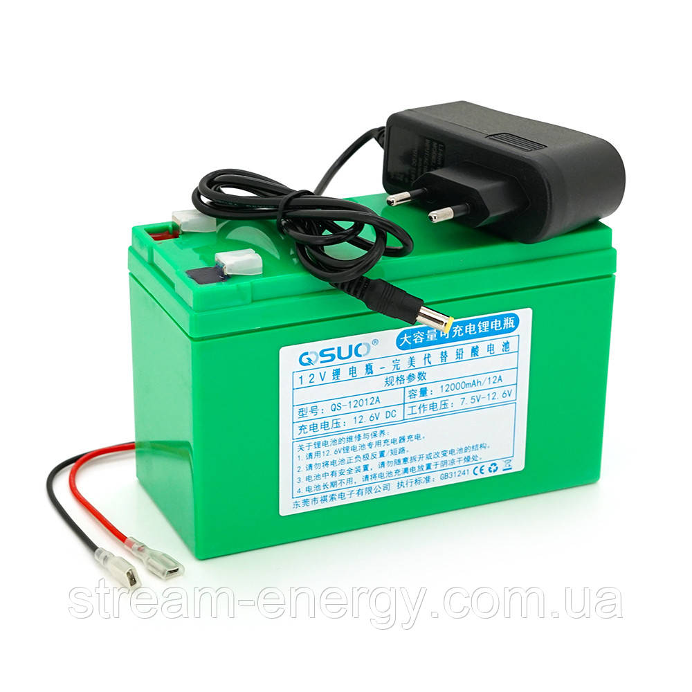 Акумуляторна батарея літіева 12 V 12A с елементами Li-ion 18650 (150X65X94) вага 964 грамм + зарядний пристрій 12,6V 1A, фото 1