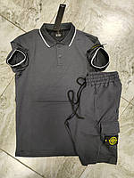 Мужской летний спортивный костюм stone island мужская футболка поло и шорты размер S