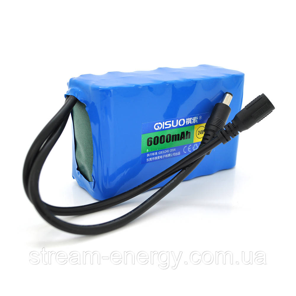 Акумуляторна батарея літієва QiSuo 24V 6A з елементами Li-ion 18650, DC5.5x2.1, (112x38x70mm), фото 1