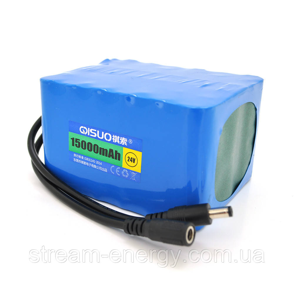 Акумуляторна батарея літієва QiSuo 24V 15A з елементами Li-ion 18650, DC5.5x2.1, (119x94x67mm), фото 1