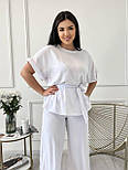 Трендовий літній жіночий комплект - блузка з поясом та штани тканина креп жатка, фото 4