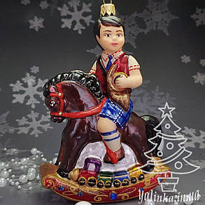 Скляна ялинкова іграшка хлопчик на конячці  та дівчинка на конячці Polskie zabawki, фото 3