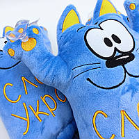 Кот Саймон в машину, голубая игрушка кот на присосках в машину на заднее стекло с надписью "Слава Украіні"