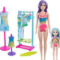 Игровой набор с куклами Барби и Челси и аксессуарами Barbie Color Reveal Toy Gift Set Tie-Dye Fashion Maker