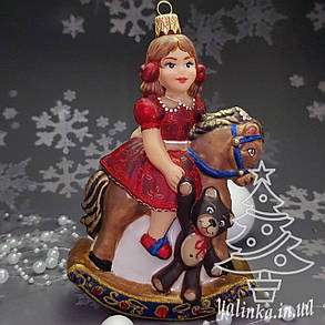 Скляна ялинкова іграшка хлопчик на конячці  та дівчинка на конячці Polskie zabawki, фото 2