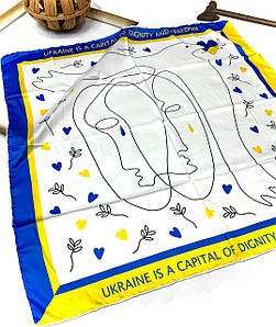 Хустка шовкова біла з жовто-синім патріотична Україна 07