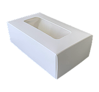 Коробка для макарун белая с окошком 120*53*50 KPK61