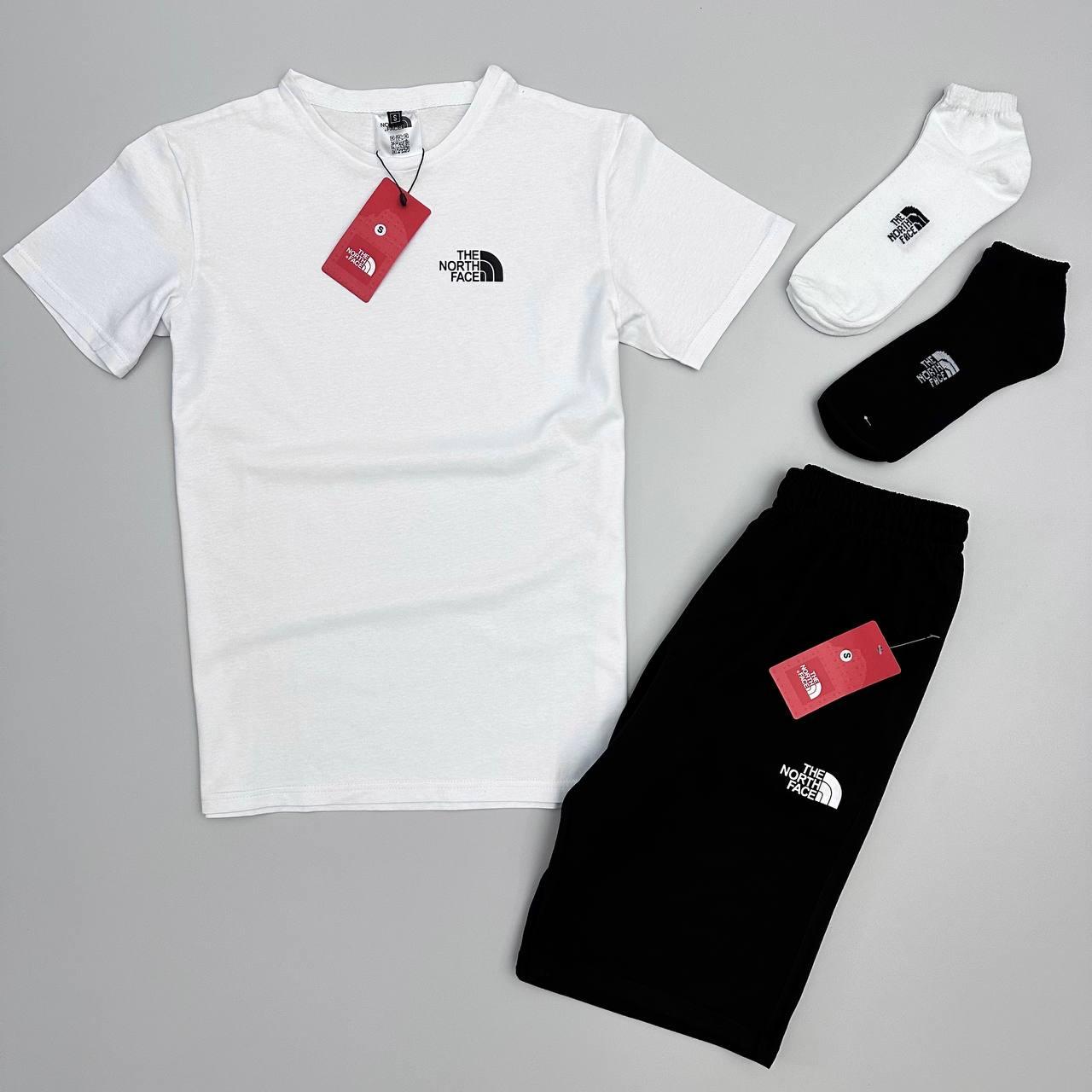 Чоловічий літній костюм The North Face Футболка + Шорти + Шорти чорно-білий комплект Зе Норд Фейс