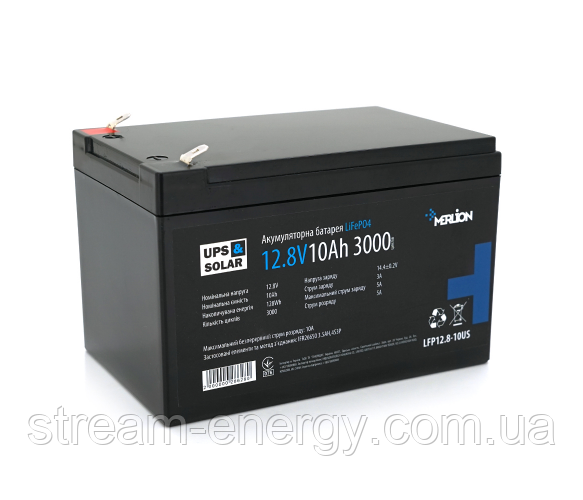 Літій-залізо-фосфатний акумулятор Merlion LiFePO4 12.8V 10AH,(151x98x101) for UPS 3000 циклів