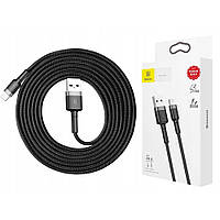 Нейлоновий кабель Baseus Kevlar Lightning to USB 2m Black. Зарядний кабель, шнур для Айфону