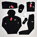 Чоловічий спортивний костюм The North Face 7в1 Кофта + Штани + Футболка + Шорти + Кепка чорно-білий, фото 5