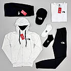 Чоловічий спортивний костюм The North Face 7в1 Кофта + Штани + Футболка + Шорти + Кепка чорно-білий, фото 3
