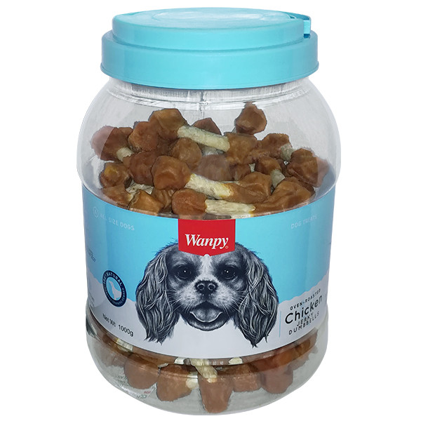 Wanpy Chicken Jerky Dumbbells ВАНПІ КІСТКА-ГАНТЕЛЬ З В’ЯЛЕНОЮ КУРКОЮ ласощі для собак, фото 1