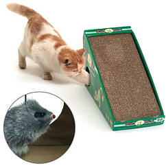 Flamingo Scratching Board ФЛАМІНГО похильна картонна кігтеточка з мишкою для котів