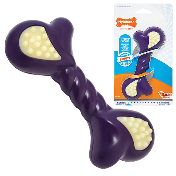 Nylabone Puppy Chew Double Action НІЛАБОН ПОДВІЙНА ДІЯ жувальна іграшка для цуценят, смак бекону, фото 1