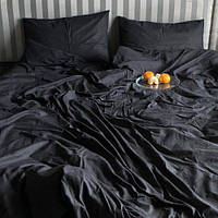 "черное однотонное" комплект постельного белья двуспальный 180/210, нав-ки 70/70, ткань сатин