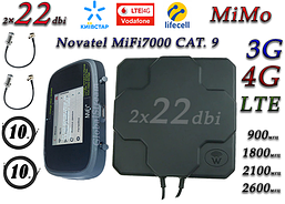 Повний комплект для 4G/LTE/3G c Novatel Verizon MiFi 7000 LTE Cat 9 до 450 мб/с і Антена MIMO 2×22dbi (44дб)