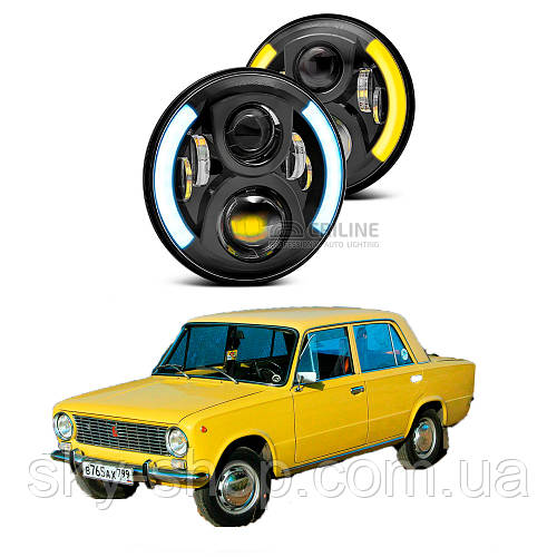Фари ВАЗ 2101 Оптика Led передня 7" копейка діодні тюнінг півмісяць (ID ...