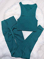 Спортивний жіночий топ в рубчик S/M, Бірюзовий (harbor blue), фото 10