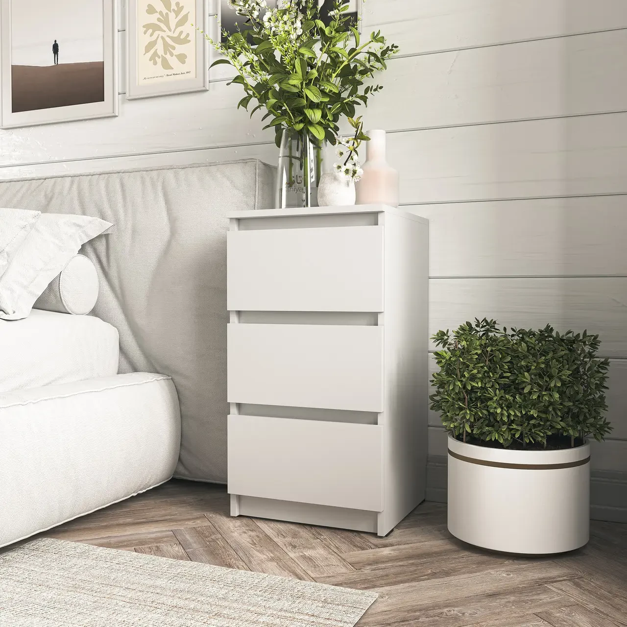 Прикроватна компактна тумбочка на 3 ящика без ручок Тумба маленька в спальню 40 см шириною Міні комод ДСП, фото 1