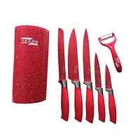 Професійний набір ножів Zepline ZP-046 з підставкою набір кухонних ножів 7 предметів Червоний TRE