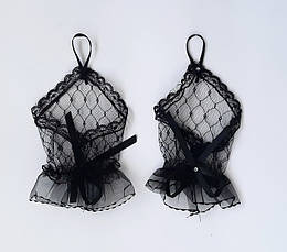 Рукавички мереживні петелька на палець — мітенки чорні, фото 3