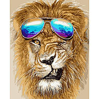 Картина за номерами Strateg ПРЕМІУМ Лев в окулярах розміром 40х50 см (GS081)