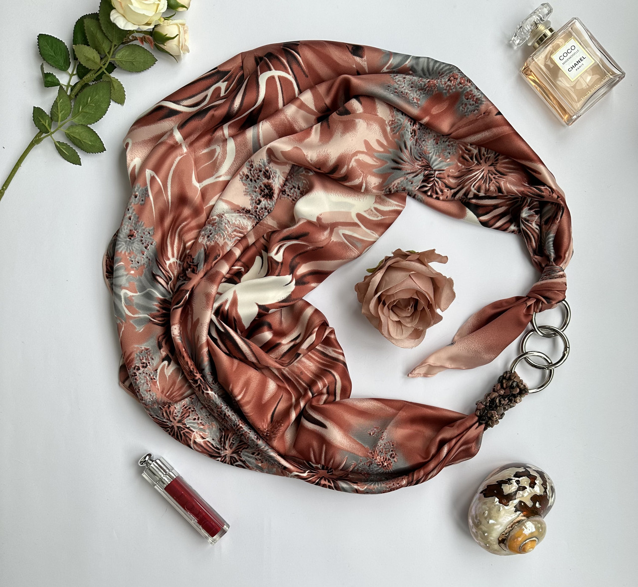 Дизайнерська хустка "Бірюзовий сад" VIP колекція від бренду My Scarf, подарунок жінці, фото 1