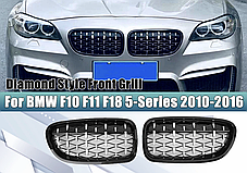 Решітка ноздрі BMW (БМВ) 5 Series (F10, F11) 2010-2017 Унікальна Чорний Глянець Хром, фото 4