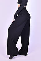 Женские спортивные штаны-палаццо клеш от бедра из трикотажа рубчик, черные