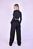 Жіночі спортивні штани-палаццо кліш від стегна із трикотажу рубчик, чорні, фото 4