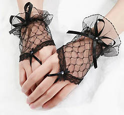 Рукавички мереживні петелька на палець — мітенки чорні, фото 4