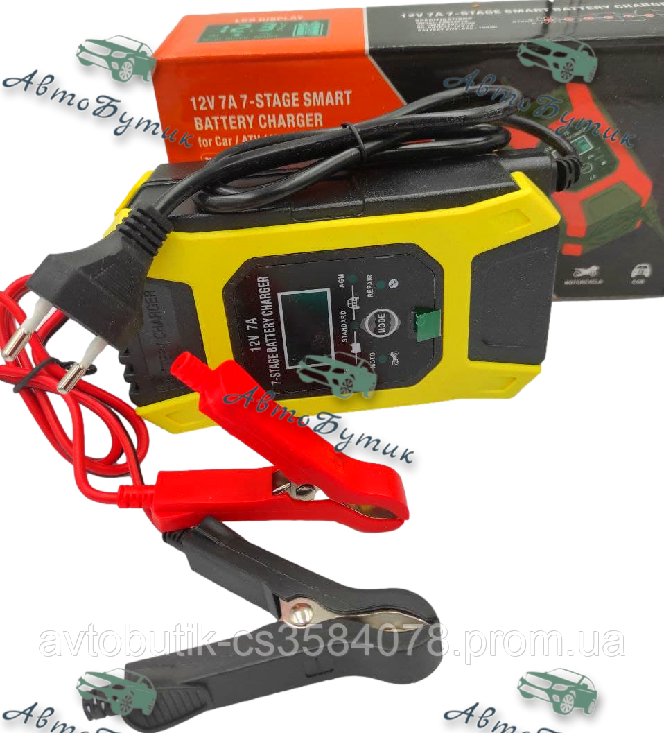 Зарядний пристрій для автомобільного акумулятора Foxsur 12V 7A, фото 1