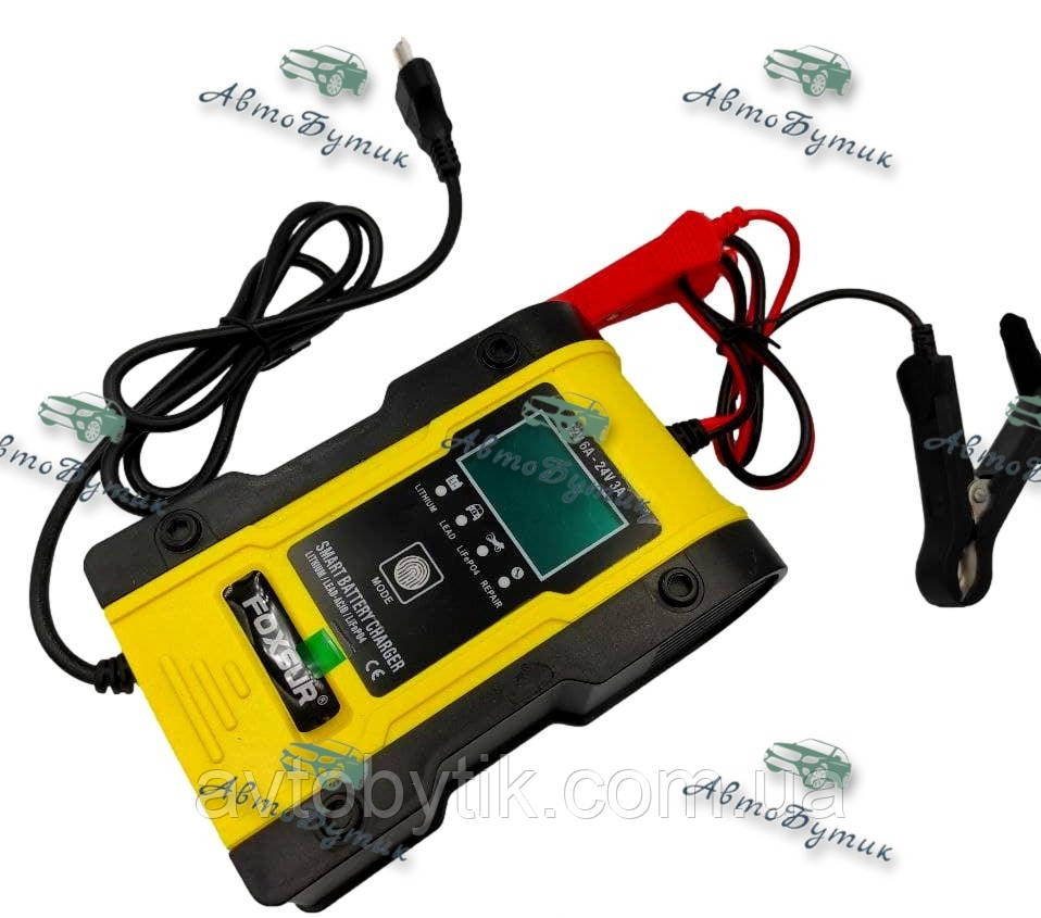 Імпульсний автоматичний автомобільний зарядний пристрій Foxsur 12 V / 12 A 24 V / 6 A
