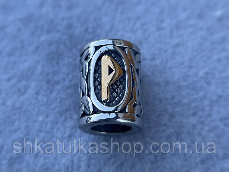 Намистина-Руна Вуньо з золотом 13*10мм d=6мм, нержавіюча сталь, фото 1