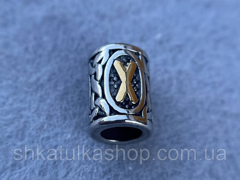 Намистина-Руна Гебо з золотом Ш141, нержавіюча сталь, фото 1