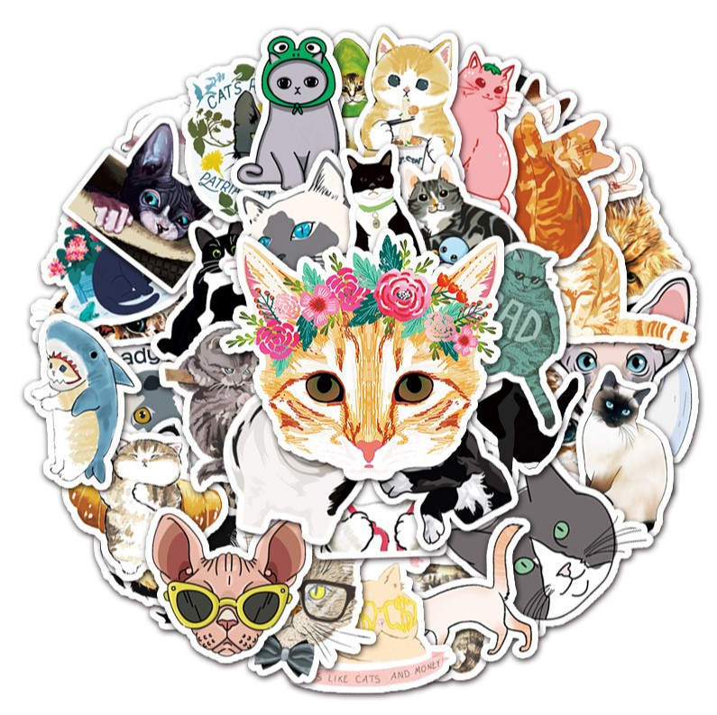 Набір вінілових наклейок стикерів Котики Стикербомбінг на автотелефон ноутбук стіну 50 шт.