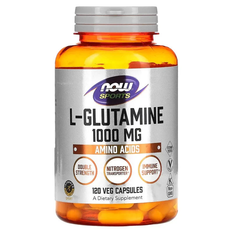 NOW Foods, Sports, L-глутамін, подвійна сила, 1000 мг, 120 вегетаріанських капсул, фото 1