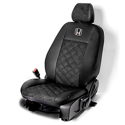 Чохли на сидіння Хонда СРВ 3 (Honda CR-V 3) (2007-2011) 3Д-ромб, екошкіра с логотипом