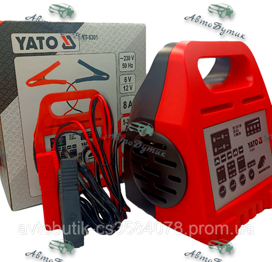 Зарядний пристрій для авто YATO 6/12 V, 8 А, 5-200 Ah (WET, GEL, AGM), фото 1