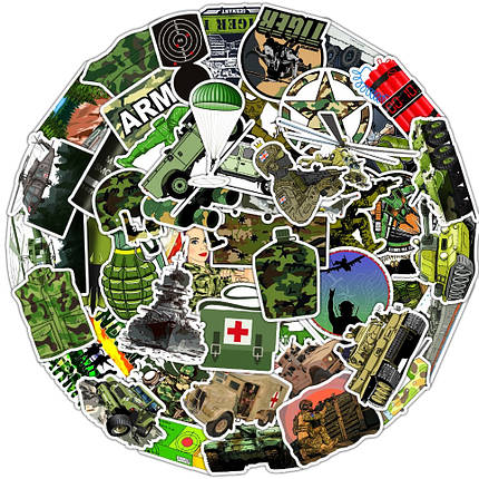 Набір вінілових наклейок стикерів Військові Стикербомбінг на автотелефон ноутбук стіну 50 шт., фото 1