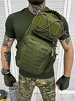 Тактическая сумка-слинг через плечо олива 8л SILVER KNIGHT , патрульный рюкзак с одной лямкой через плечо хаки