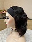Чорний жіночий натуральний перука на пов'язці хвилясте волосся, фото 2