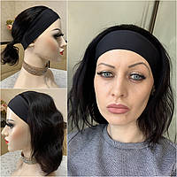 Чёрный женский натуральный парик на повязке волнистые волосы