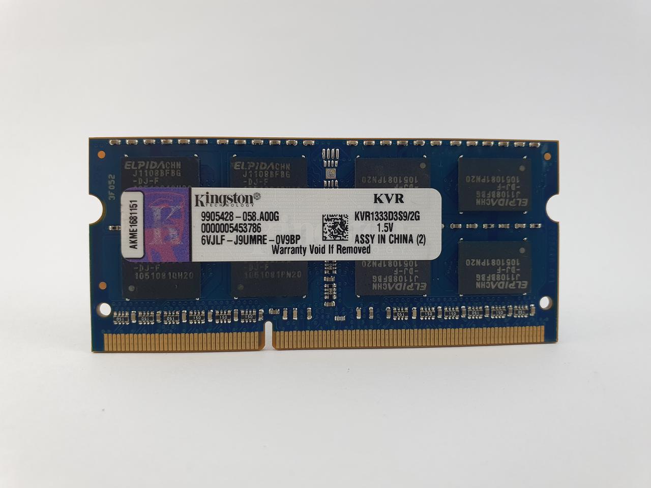 Оперативна пам'ять для ноутбука SODIMM Kingston DDR3 2Gb 1333MHz PC3-10600S (KVR1333D3S9/2G) Б/В