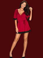 Атласний халат з мереживом Sensuelia Red Obsessive S/M