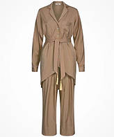 Комплект женский Garna для дома и отдыха - рубашка на пуговицах и укороченные брюки M Песочный "Песок"