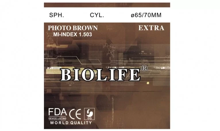 Мінеральна фотохромна лінза (корич.) Ind. 1,523 Ø70-65 (±4.5 /±6.0) BIOLIFE, TAIJIAHAO, W.O.C.