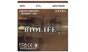 Мінеральна фотохромна лінза (корич.) Ind. 1,523 Ø70-65 (±4.5 /±6.0) BIOLIFE, TAIJIAHAO, W.O.C.