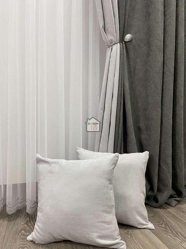 штори з мікровелюру двокольорові графіт зі світло-сірим